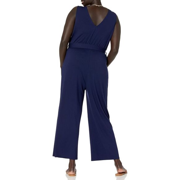👗 The Drop M Sleeveless Wrap Jumpsuit Navy Stretch Knit @caralynmirand - Picture 2 of 6